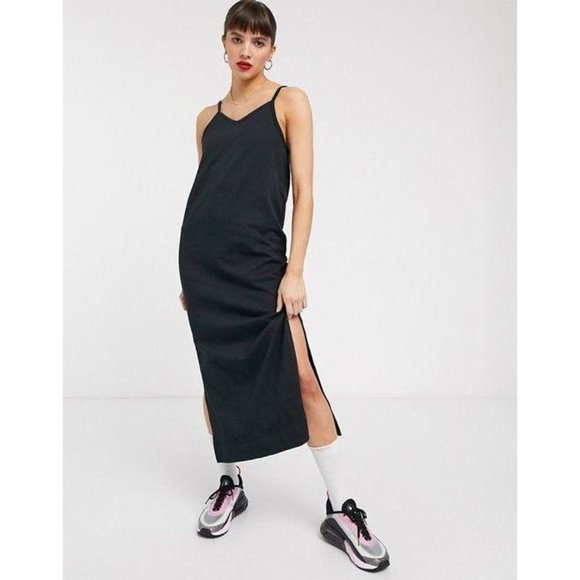 Nike Premium Jersey Slip Dress Midi Dress in Black